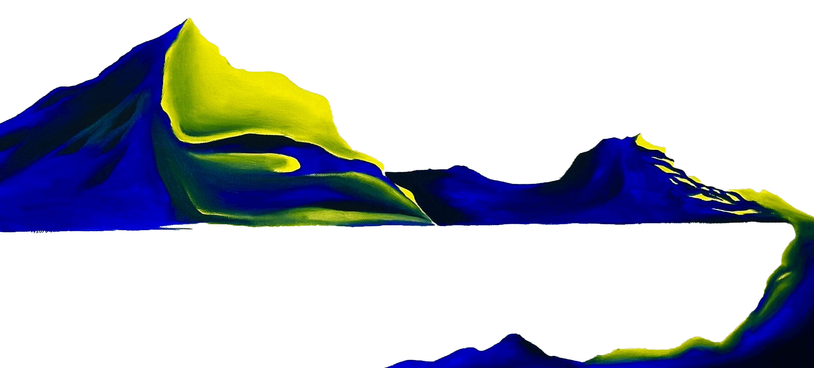 Blue and yellow mountain painting