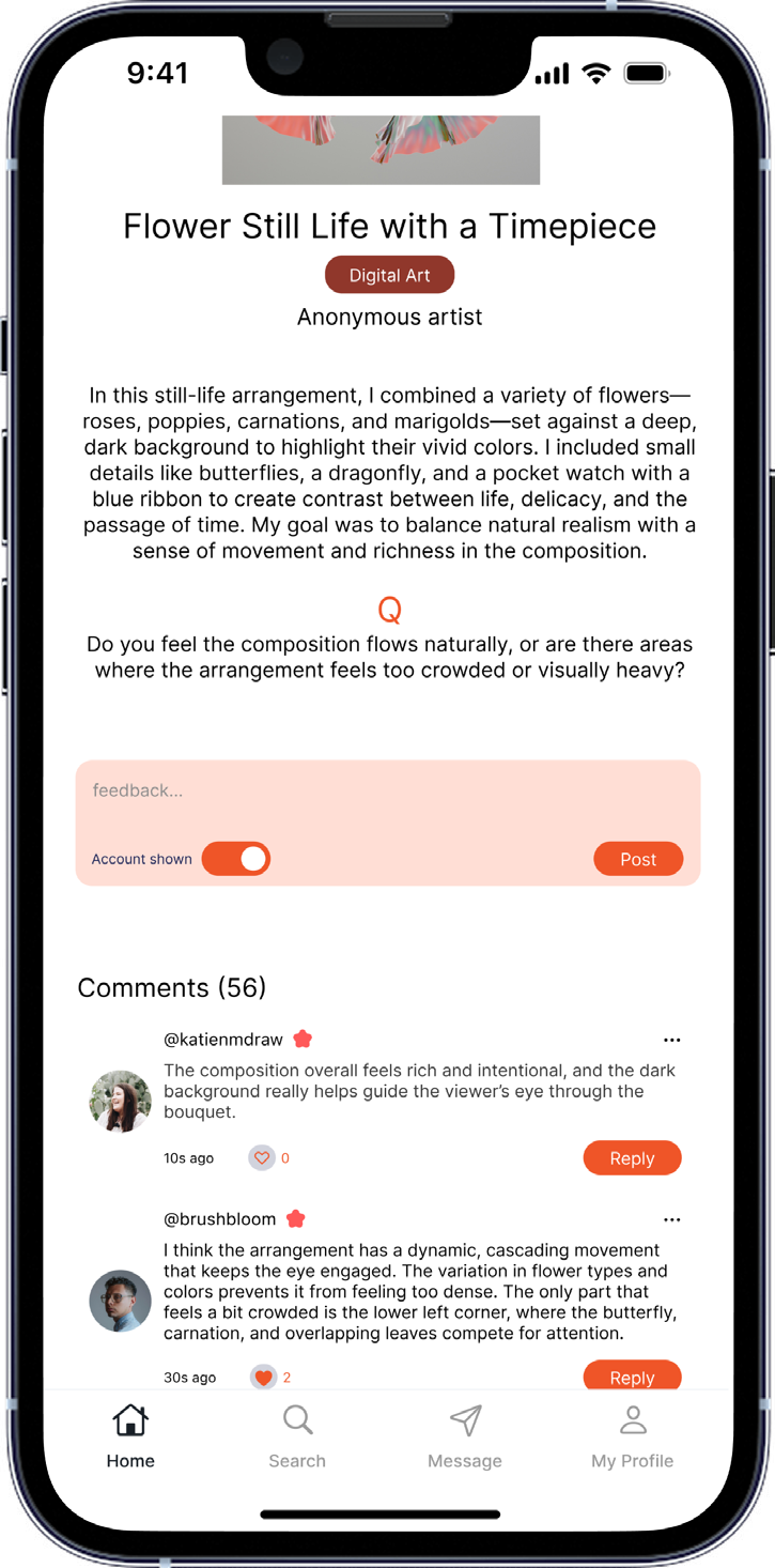 Feedback composer showing a written response and the option to post anonymously