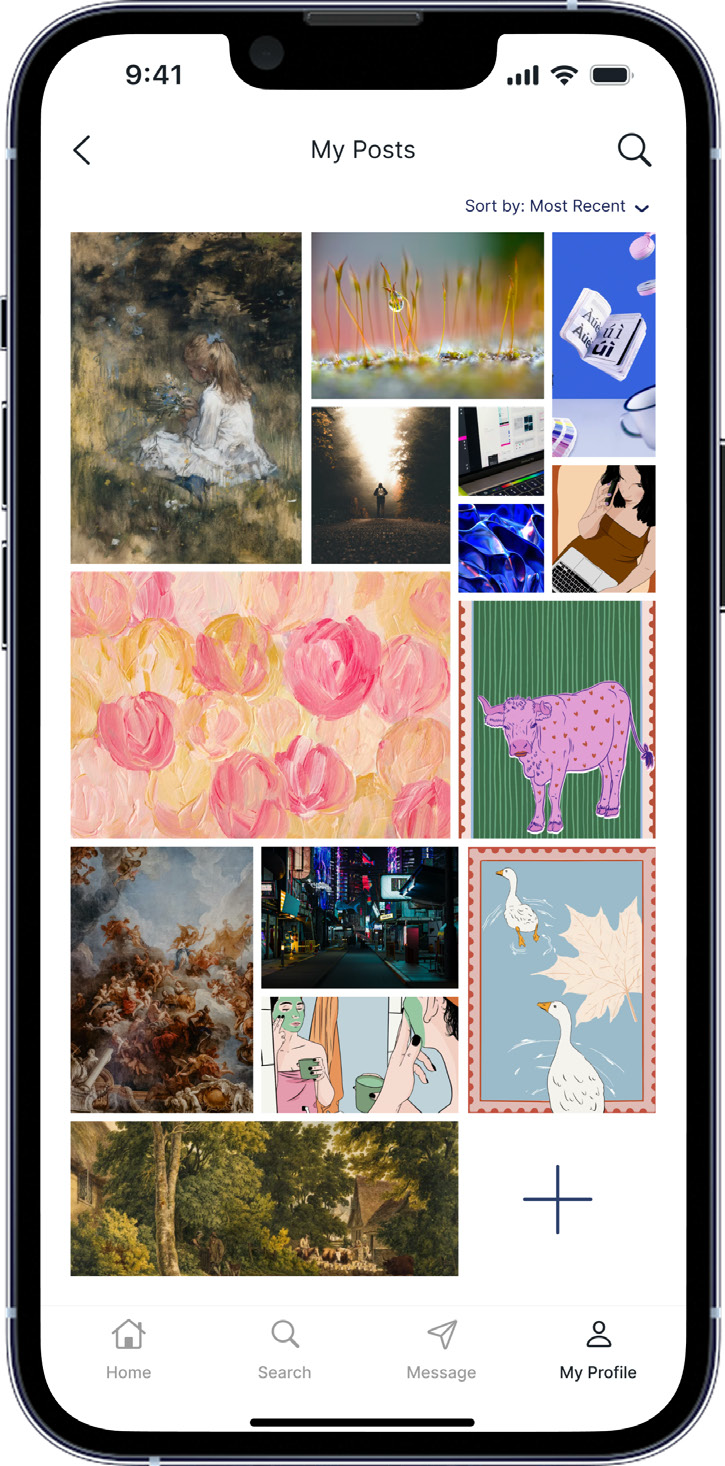 My Posts gallery showing the artist’s uploaded artworks