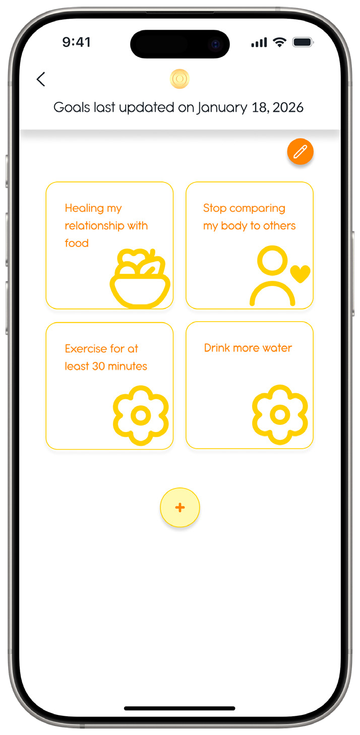 View your goals screen with illustrated goal cards and options to edit or add goals