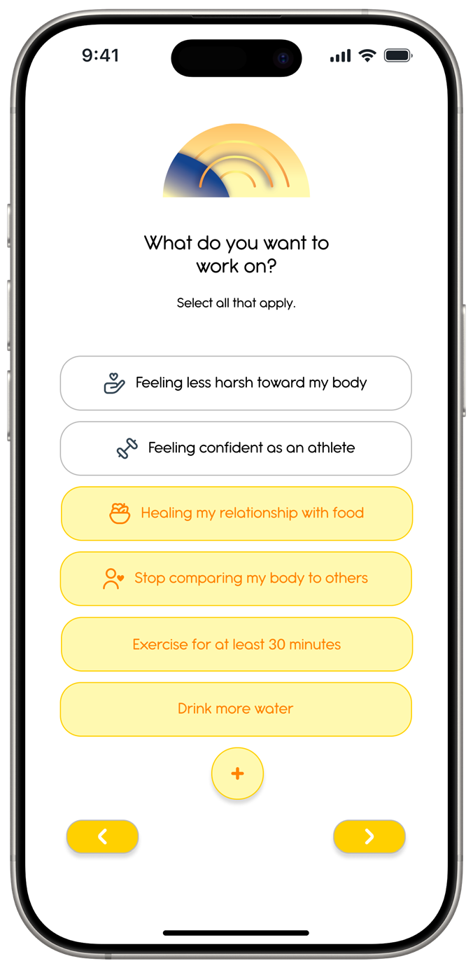 Goals screen after selecting suggestions and adding customized goals