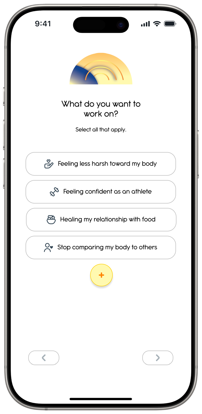 Goals screen with suggested mindful goals and a button to add a personal goal